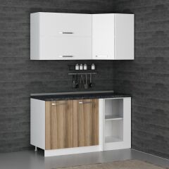 Minar 150Cm Köşe Mutfak Dolabı - Beyaz/Dore K150-D2