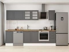 Alvinka 285X210 Cm Klasik Mebran Mutfak Dolabı Beyaz Beyaz M-E80S45S40-3 Mebran | Antrasit - Mdf