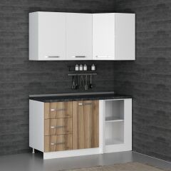 Minar 150Cm Köşe Mutfak Dolabı - Beyaz/Dore K150-D3