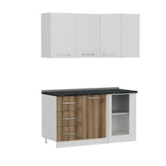 Minar 150Cm Köşe Mutfak Dolabı - Beyaz/Dore K150-D3