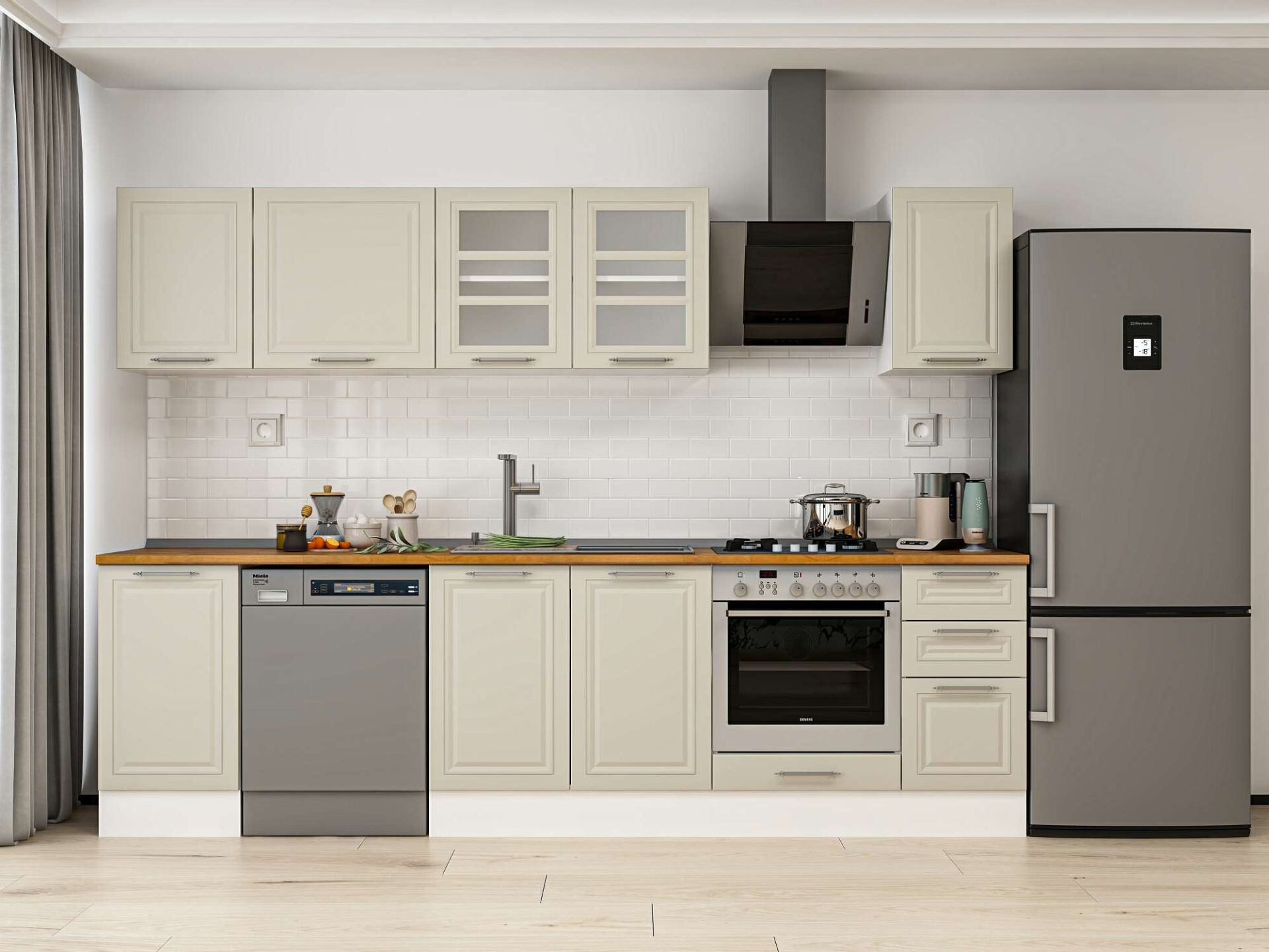 Alvinka 285X210 Cm Klasik Mebran Mutfak Dolabı Beyaz Beyaz M-E80S45S40-3 Mebran | Kumtaşı - Mdf