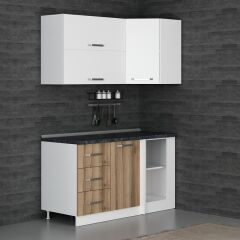 Minar 150Cm Köşe Mutfak Dolabı - Beyaz/Dore K150-D4