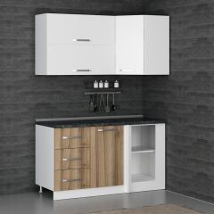 Minar 150Cm Köşe Mutfak Dolabı - Beyaz/Dore K150-D4