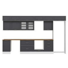 Alvinka 400X240 Cm Klasik Mebran Mutfak Dolabı Beyaz Beyaz Mb-E90S50S60-3 Mebran | Antrasit - Suntalam