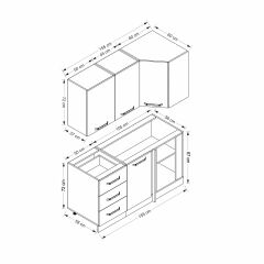 Minar 155Cm Köşe Mutfak Dolabı - Beyaz K155-B2