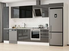 Alvinka 370X222 Cm High Gloss Mutfak Dolabı Mbb-E80B40S50-3 High Gloss | Antrasit - Mdf