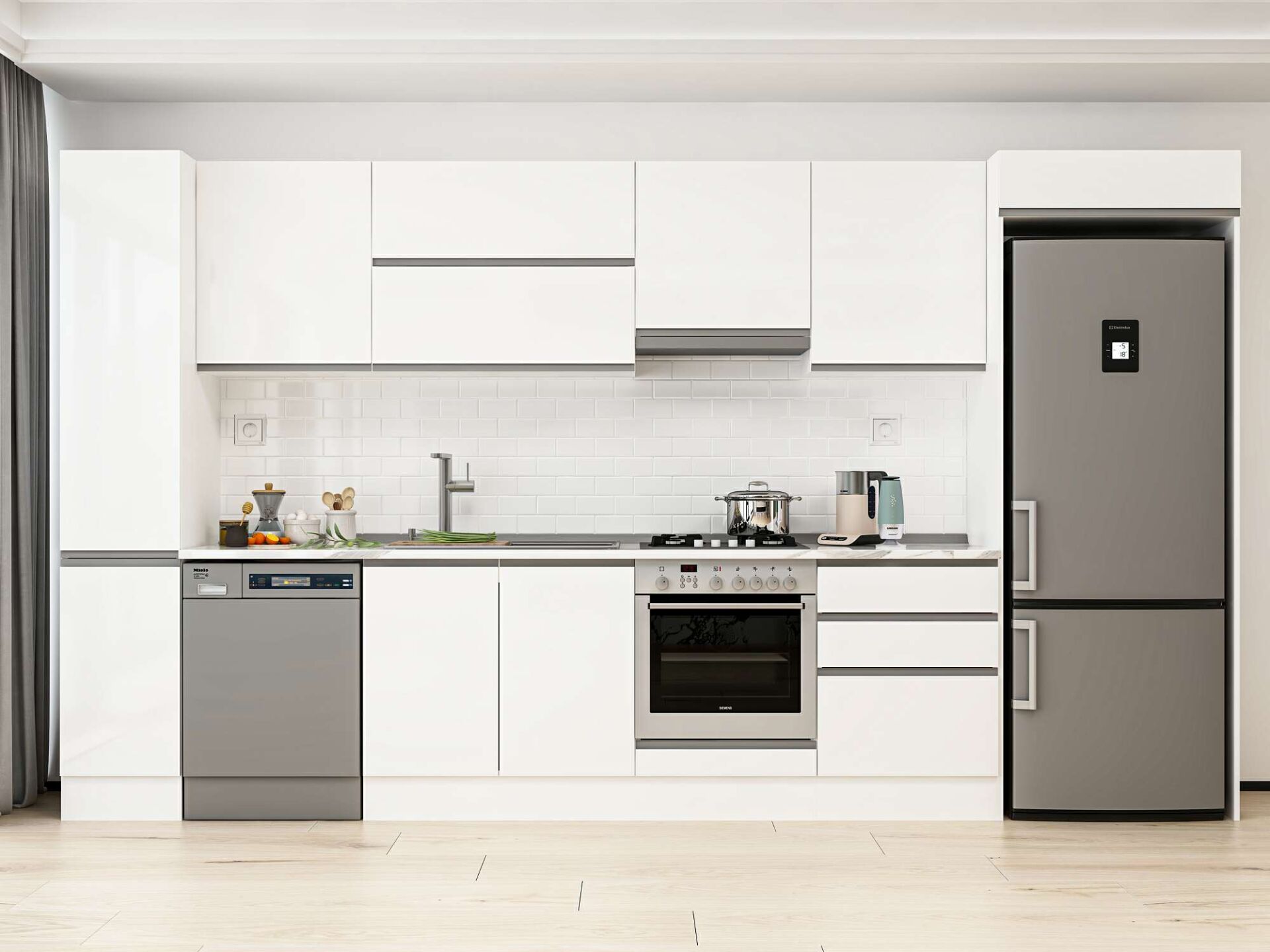 Alvinka 380X222 Cm High Gloss Mutfak Dolabı Mbb-E80B40S60-1 High Gloss | Beyaz - Suntalam