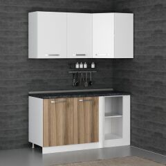 Minar 155Cm Köşe Mutfak Dolabı - Beyaz/Dore K155-D1