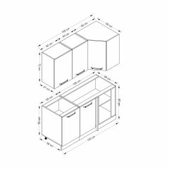 Minar 155Cm Köşe Mutfak Dolabı - Beyaz/Dore K155-D1