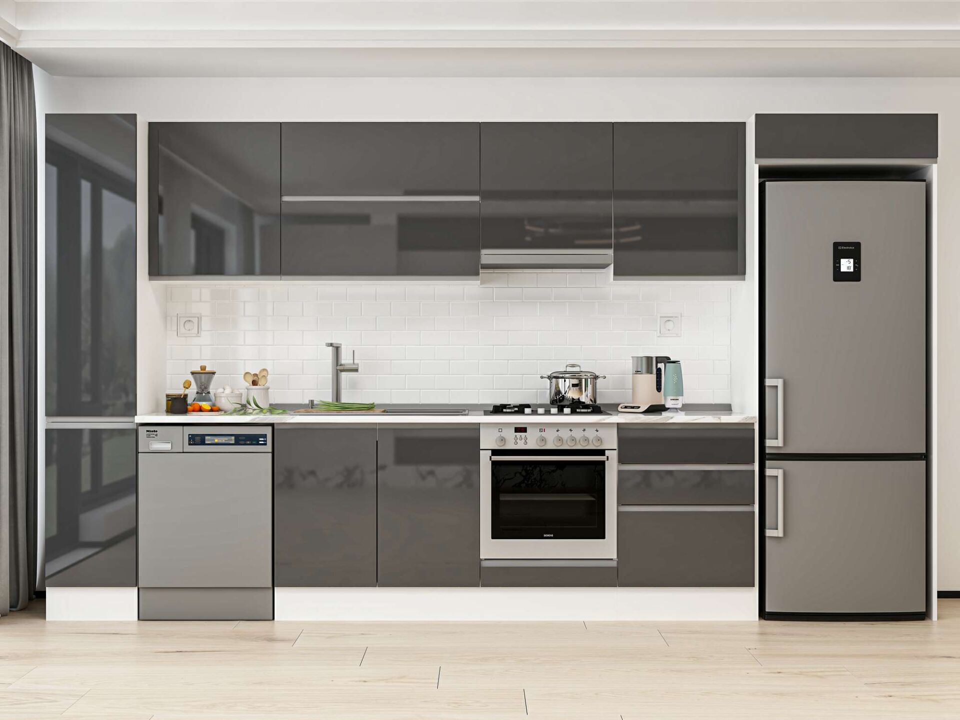 Alvinka 380X222 Cm High Gloss Mutfak Dolabı Mbb-E80B40S60-1 High Gloss | Antrasit - Suntalam