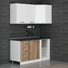 Minar 155Cm Köşe Mutfak Dolabı - Beyaz/Dore K155-D2