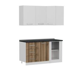 Minar 155Cm Köşe Mutfak Dolabı - Beyaz/Dore K155-D2