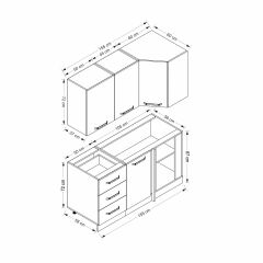 Minar 155Cm Köşe Mutfak Dolabı - Beyaz/Dore K155-D2