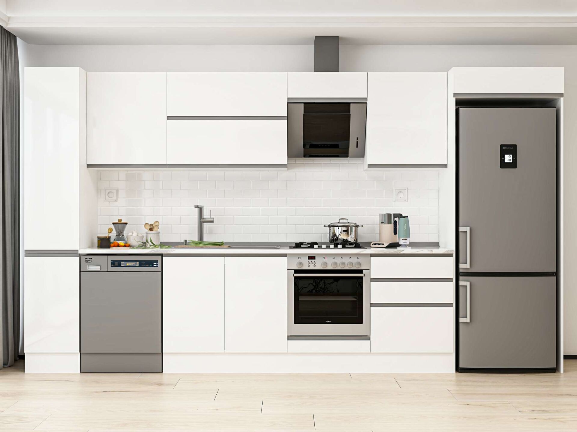 Alvinka 380X222 Cm High Gloss Mutfak Dolabı Mbb-E80B40S60-2 High Gloss | Beyaz - Suntalam