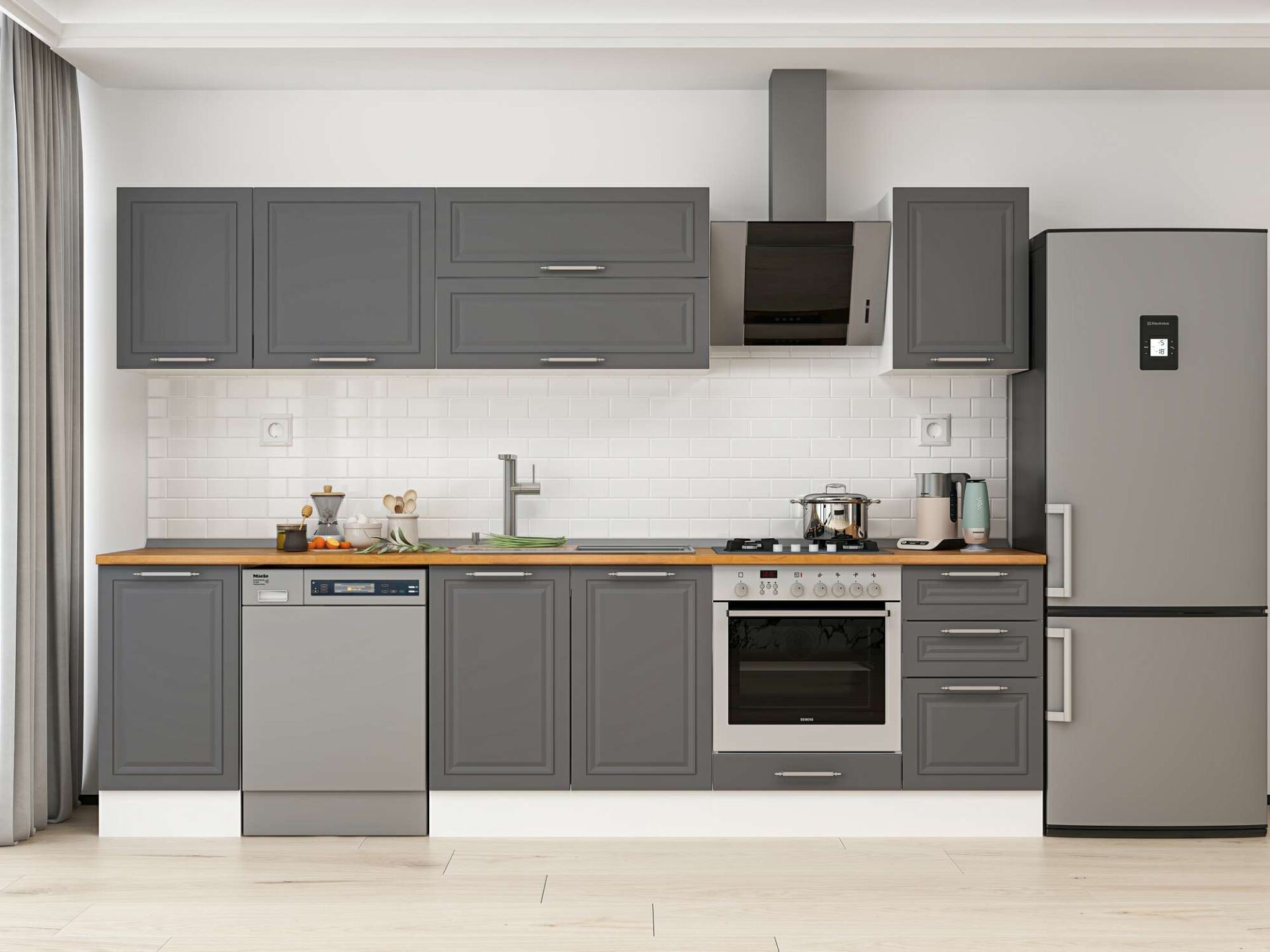 Alvinka 290X210 Cm Klasik Mebran Mutfak Dolabı Beyaz Beyaz M-E80S45S45-2 Mebran | Antrasit - Suntalam