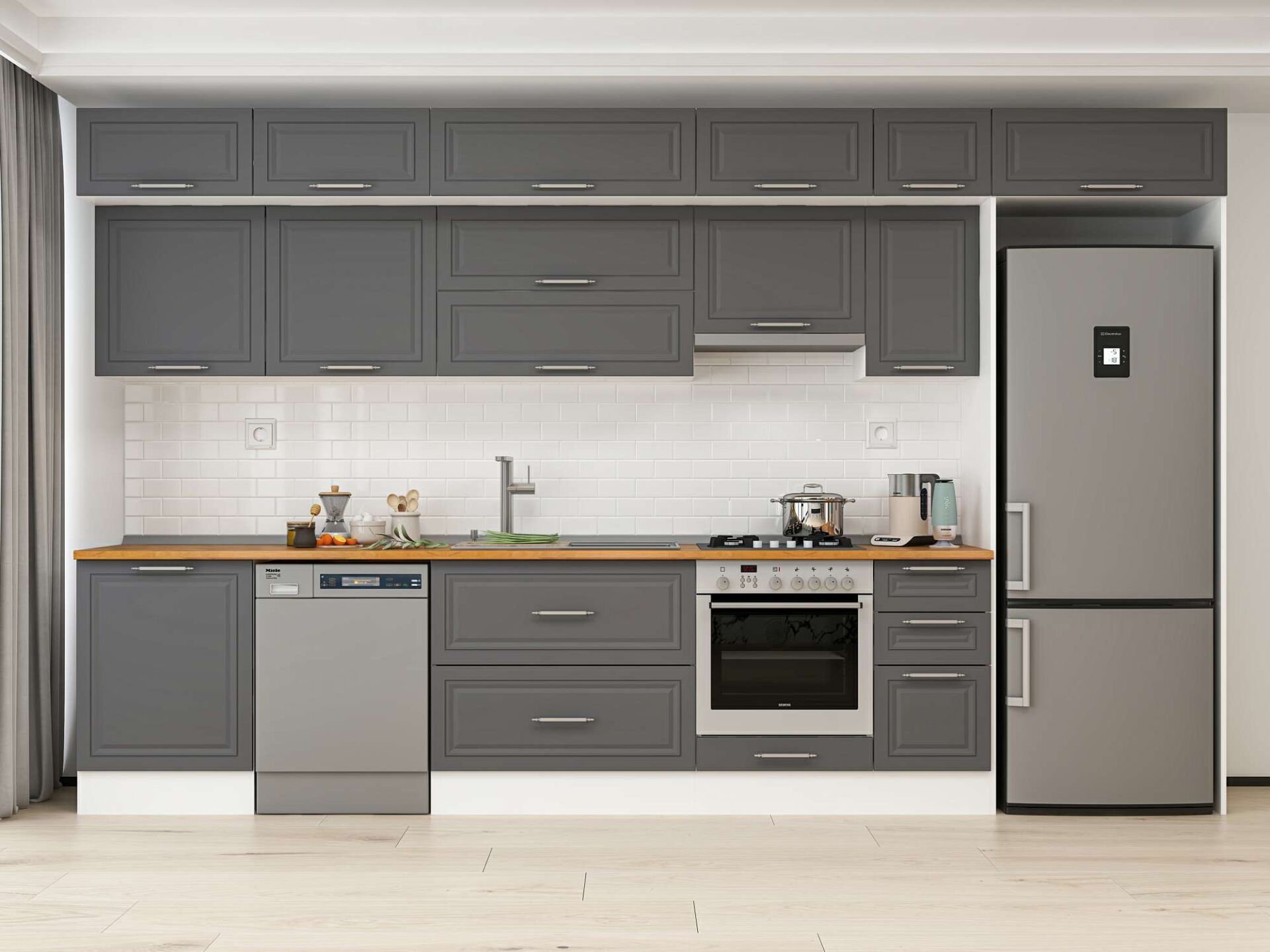 Alvinka 390X240 Cm Klasik Mebran Mutfak Dolabı Beyaz Beyaz Mb-E90S60S40-1 Mebran | Antrasit - Suntalam