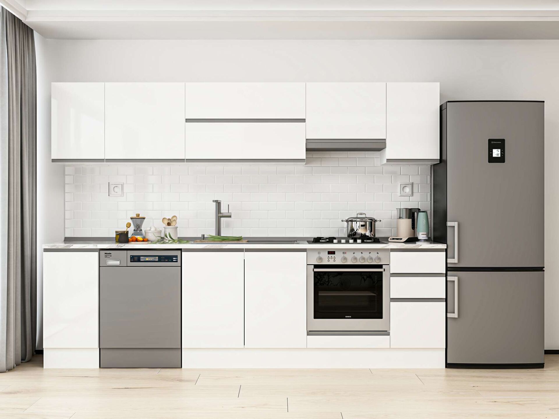 Alvinka 280X210 Cm High Gloss Mutfak Dolabı M-E80S40S40-1 High Gloss | Beyaz - Mdf