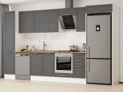 Alvinka 375X222 Cm Klasik Mebran Mutfak Dolabı Mbb-E90B45S40-2 Mebran | Antrasit - Mdf