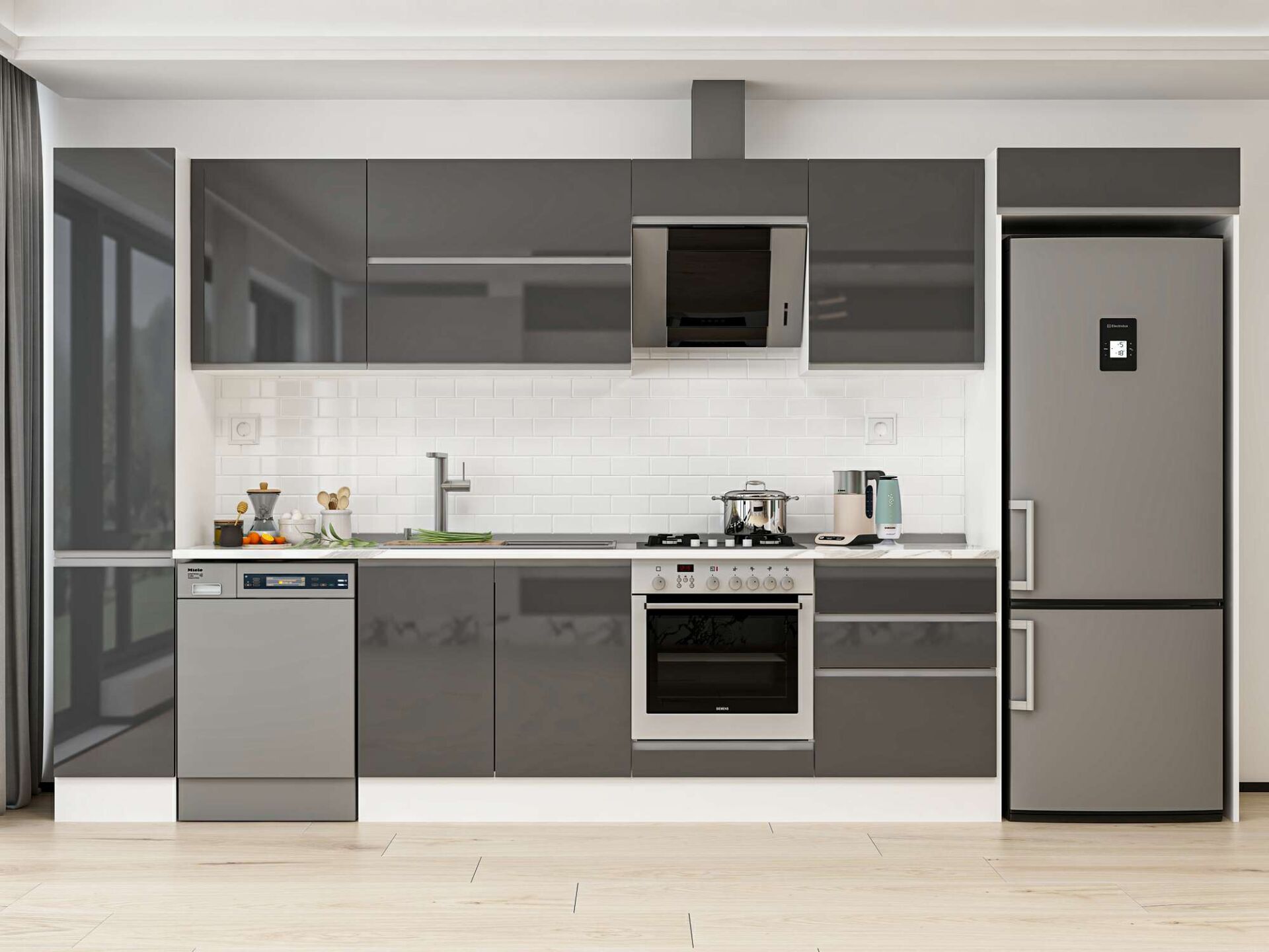 Alvinka 380X222 Cm High Gloss Mutfak Dolabı Mbb-E80B40S60-2 High Gloss | Antrasit - Mdf