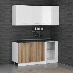 Minar 165Cm Köşe Mutfak Dolabı - Beyaz/Dore K165-D1