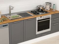 Alvinka 375X222 Cm Klasik Mebran Mutfak Dolabı Mbb-E90B45S40-3 Mebran | Antrasit - Suntalam