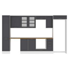 Alvinka 375X222 Cm Klasik Mebran Mutfak Dolabı Mbb-E90B45S40-3 Mebran | Antrasit - Suntalam