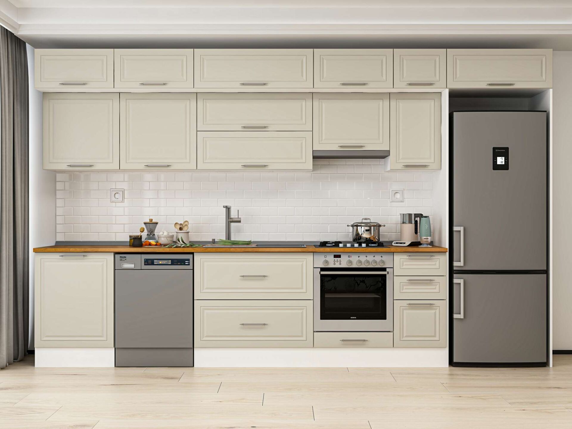 Alvinka 390X240 Cm Klasik Mebran Mutfak Dolabı Beyaz Beyaz Mb-E90S60S40-1 Mebran | Kumtaşı - Mdf