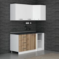 Minar 165Cm Köşe Mutfak Dolabı - Beyaz/Dore K165-D2