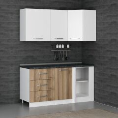 Minar 165Cm Köşe Mutfak Dolabı - Beyaz/Dore K165-D2