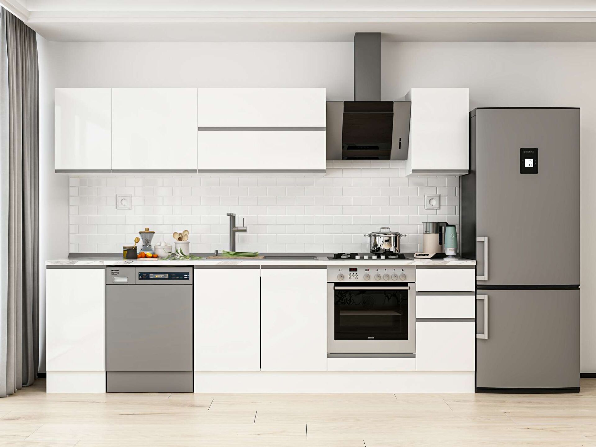 Alvinka 280X210 Cm High Gloss Mutfak Dolabı M-E80S40S40-2 High Gloss | Beyaz - Mdf