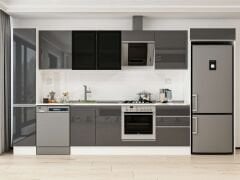 Alvinka 380X222 Cm High Gloss Mutfak Dolabı Mbb-E80B40S60-3 High Gloss | Antrasit - Suntalam