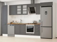 Alvinka 375X222 Cm Klasik Mebran Mutfak Dolabı Mbb-E90B45S40-3 Mebran | Antrasit - Mdf