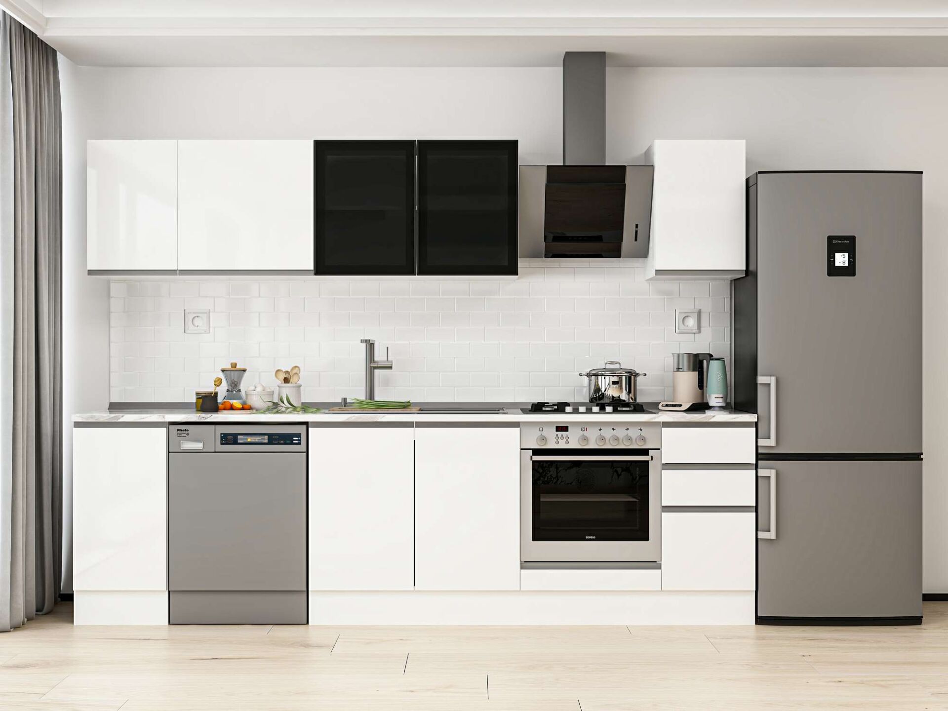 Alvinka 280X210 Cm High Gloss Mutfak Dolabı M-E80S40S40-3 High Gloss | Beyaz - Suntalam