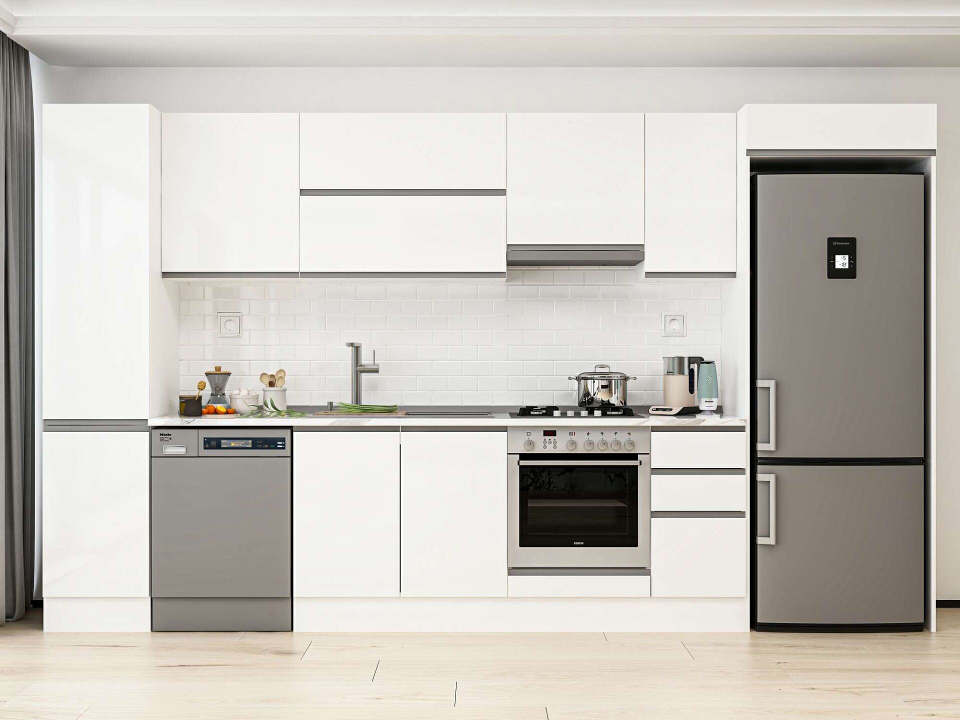 Alvinka 365X222 Cm High Gloss Mutfak Dolabı Mbb-E80B45S40-1 High Gloss | Beyaz - Suntalam