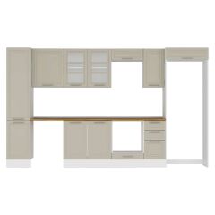 Alvinka 375X222 Cm Klasik Mebran Mutfak Dolabı Mbb-E90B45S40-3 Mebran | Kumtaşı - Mdf