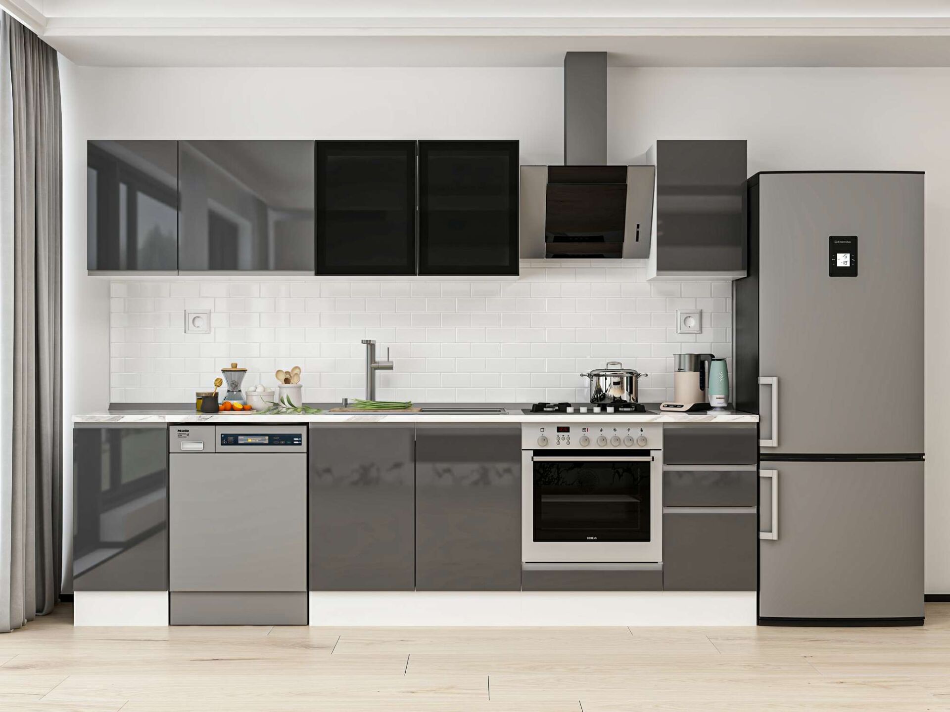 Alvinka 280X210 Cm High Gloss Mutfak Dolabı M-E80S40S40-3 High Gloss | Antrasit - Suntalam