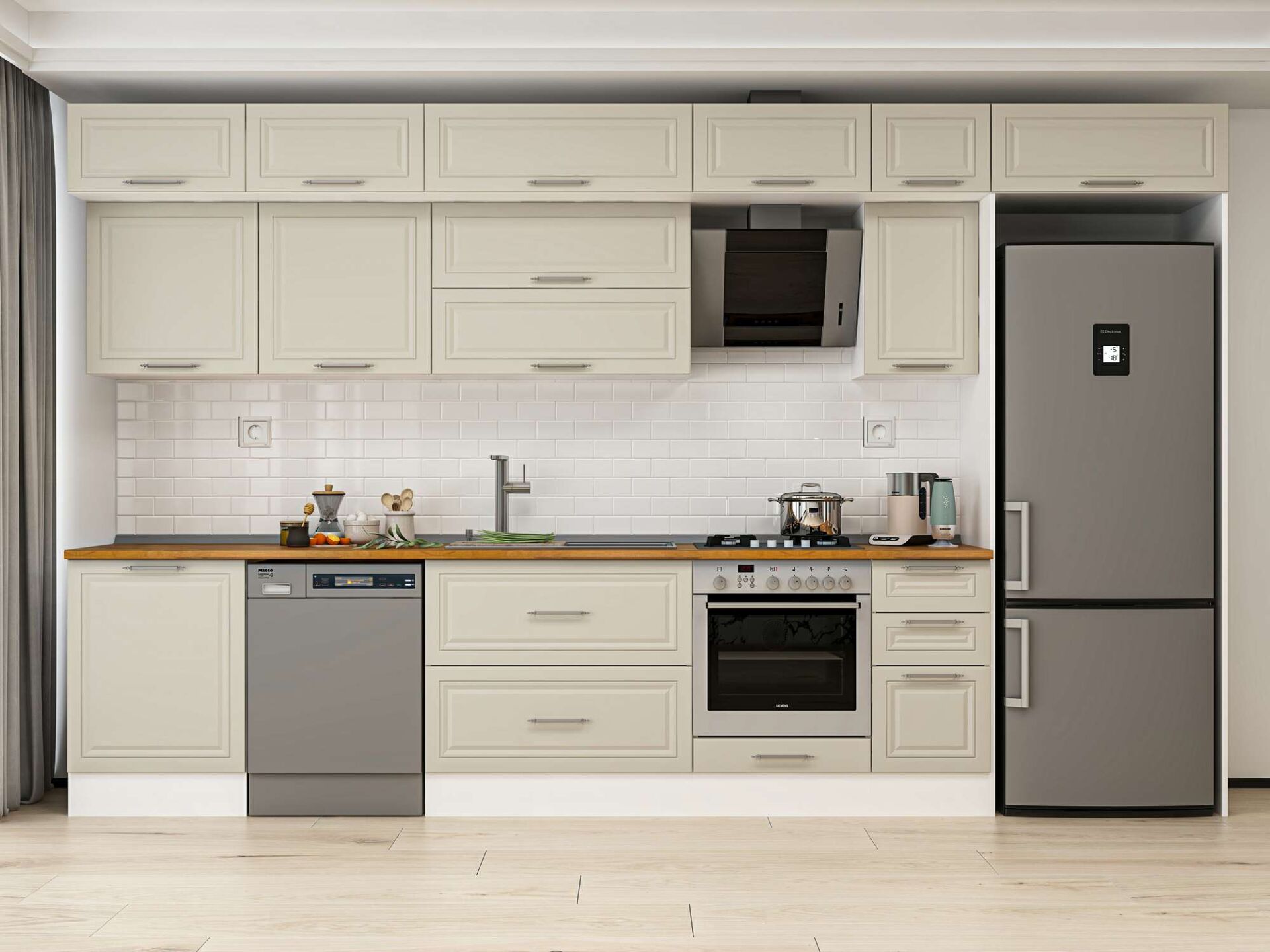 Alvinka 390X240 Cm Klasik Mebran Mutfak Dolabı Beyaz Beyaz Mb-E90S60S40-2 Mebran | Kumtaşı - Mdf