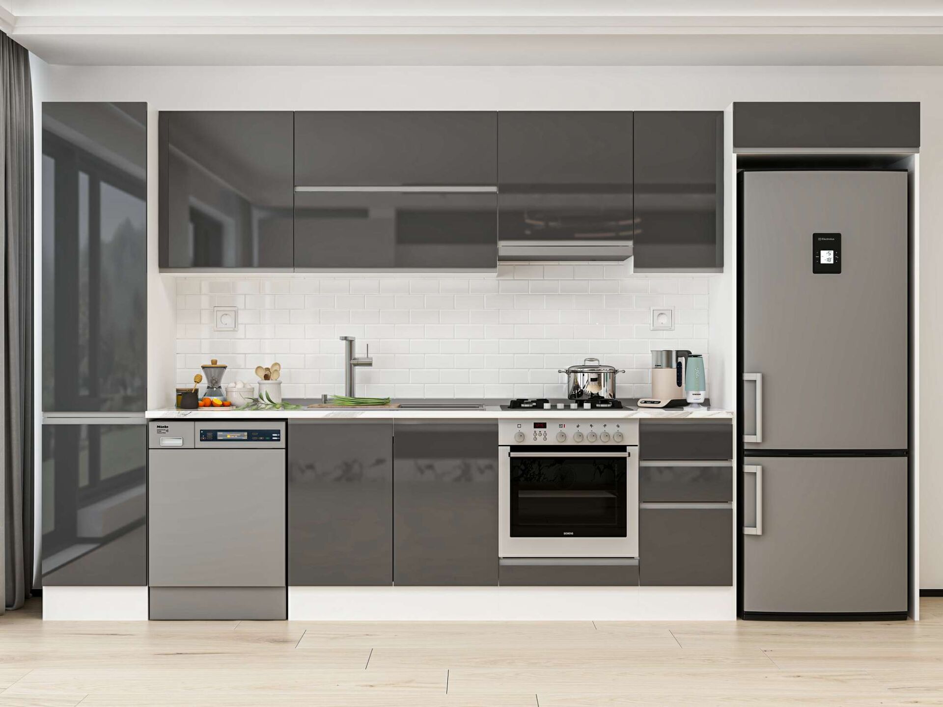 Alvinka 365X222 Cm High Gloss Mutfak Dolabı Mbb-E80B45S40-1 High Gloss | Antrasit - Mdf