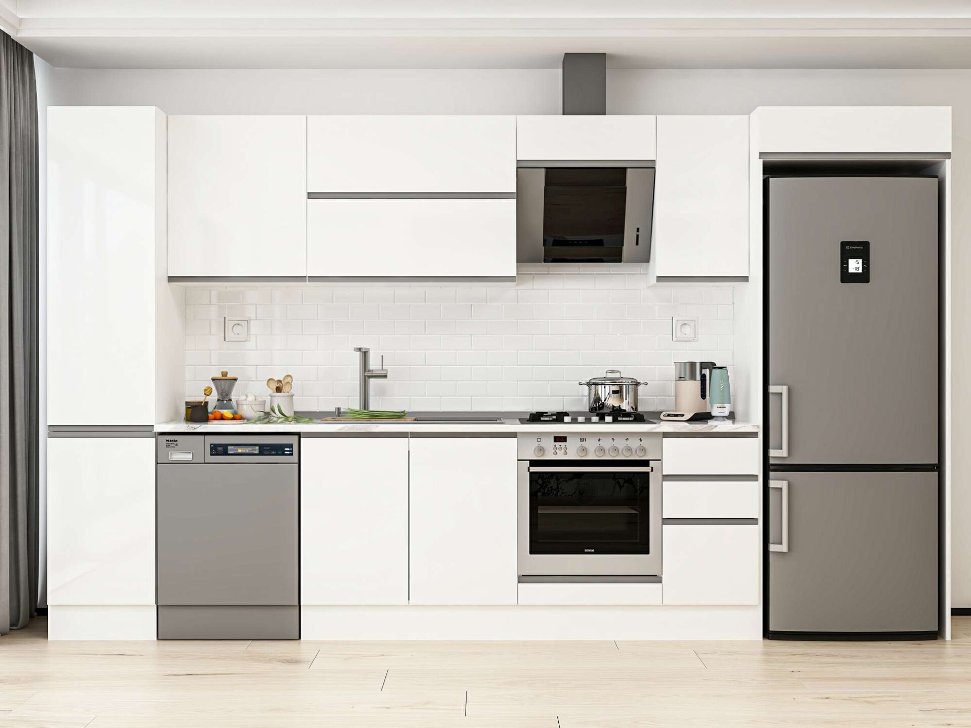 Alvinka 365X222 Cm High Gloss Mutfak Dolabı Mbb-E80B45S40-2 High Gloss | Beyaz - Suntalam