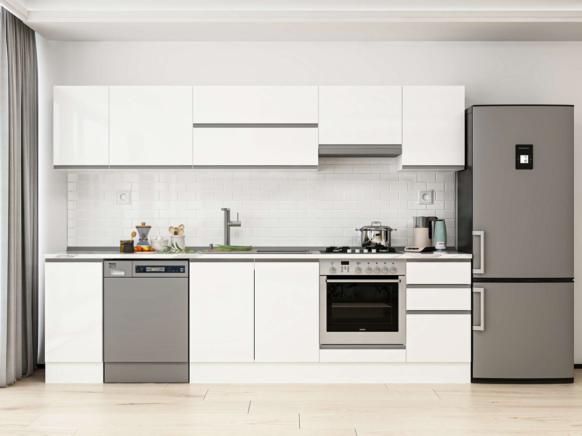 Alvinka 285X210 Cm High Gloss Mutfak Dolabı M-E80S40S45-1 High Gloss | Beyaz - Mdf