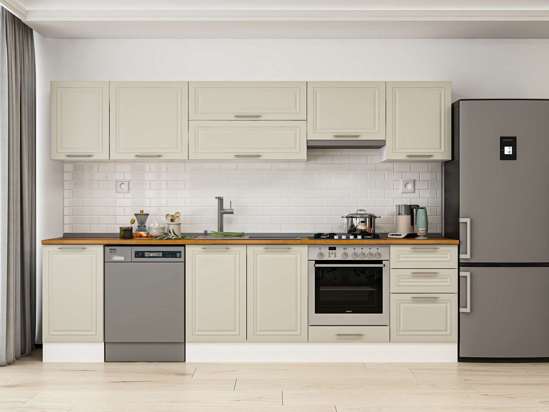 Alvinka 295X210 Cm Klasik Mebran Mutfak Dolabı Beyaz Beyaz M-E80S45S50-1 Mebran | Kumtaşı - Suntalam