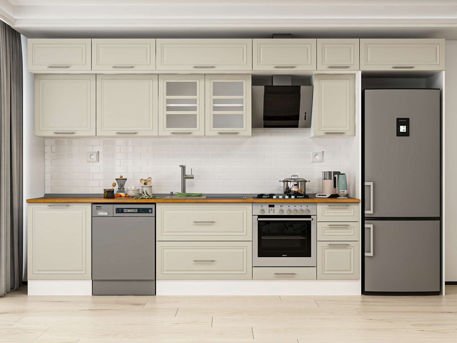 Alvinka 390X240 Cm Klasik Mebran Mutfak Dolabı Beyaz Beyaz Mb-E90S60S40-3 Mebran | Kumtaşı - Suntalam