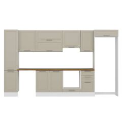 Alvinka 380X222 Cm Klasik Mebran Mutfak Dolabı Mbb-E90B45S45-1 Mebran | Kumtaşı - Mdf