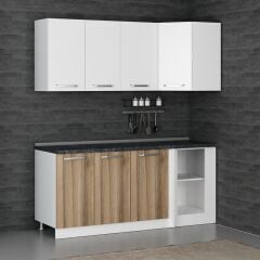 Minar 185Cm Köşe Mutfak Dolabı - Beyaz/Dore K185-D2