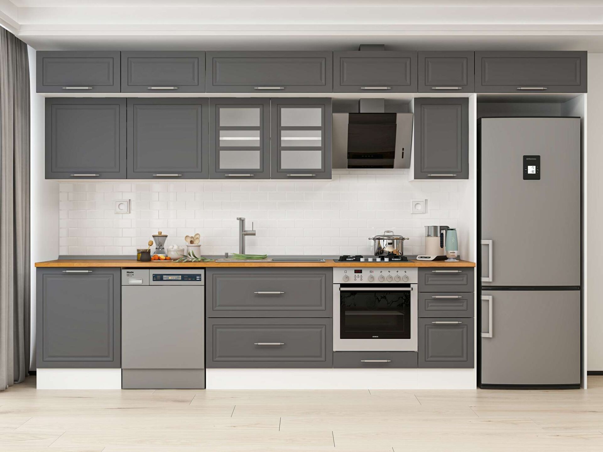 Alvinka 390X240 Cm Klasik Mebran Mutfak Dolabı Beyaz Beyaz Mb-E90S60S40-3 Mebran | Antrasit - Mdf