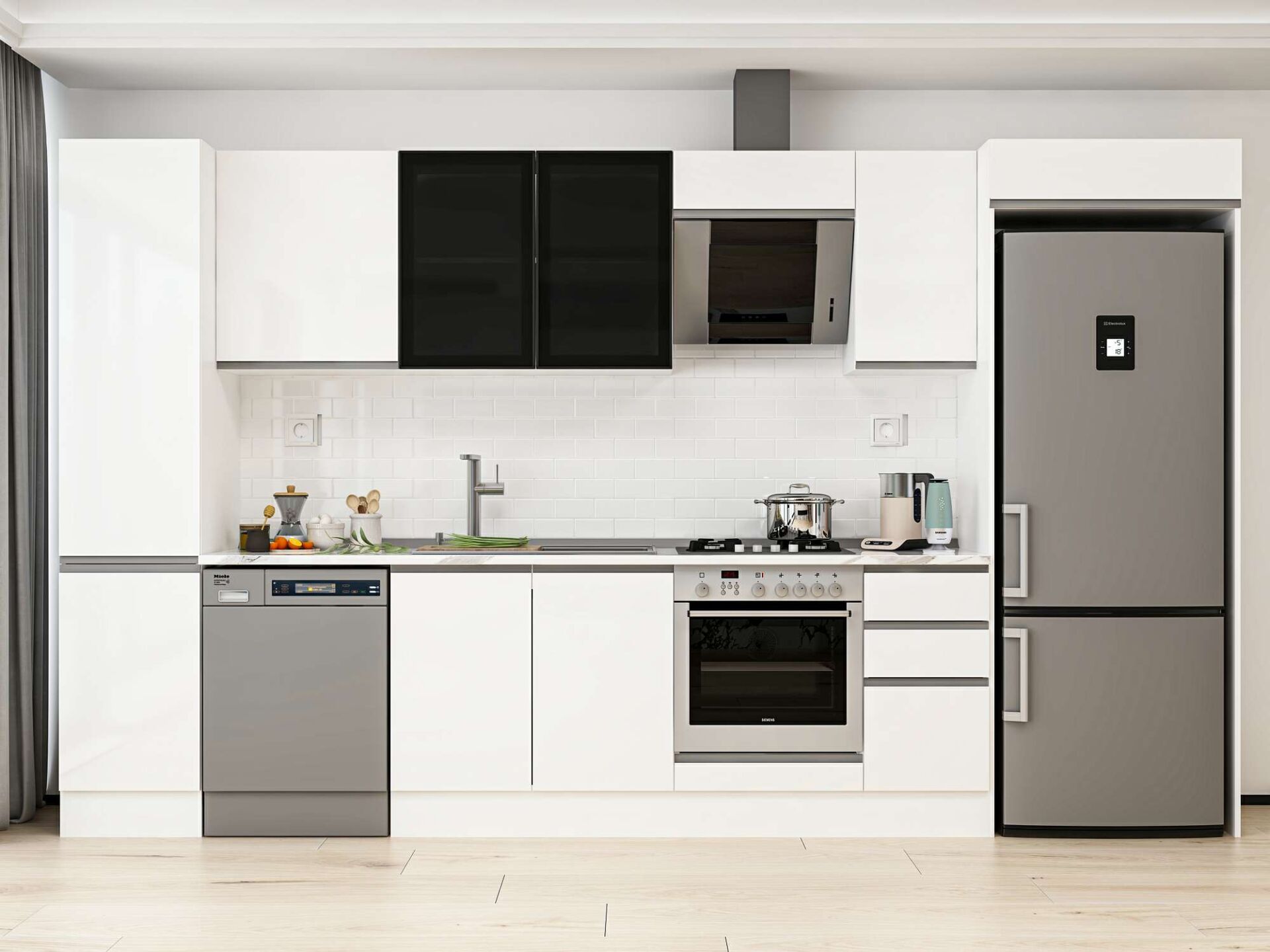 Alvinka 365X222 Cm High Gloss Mutfak Dolabı Mbb-E80B45S40-3 High Gloss | Beyaz - Suntalam