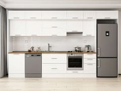 Alvinka 395X240 Cm Klasik Mebran Mutfak Dolabı Beyaz Beyaz Mb-E90S60S45-1 Mebran | Beyaz - Suntalam