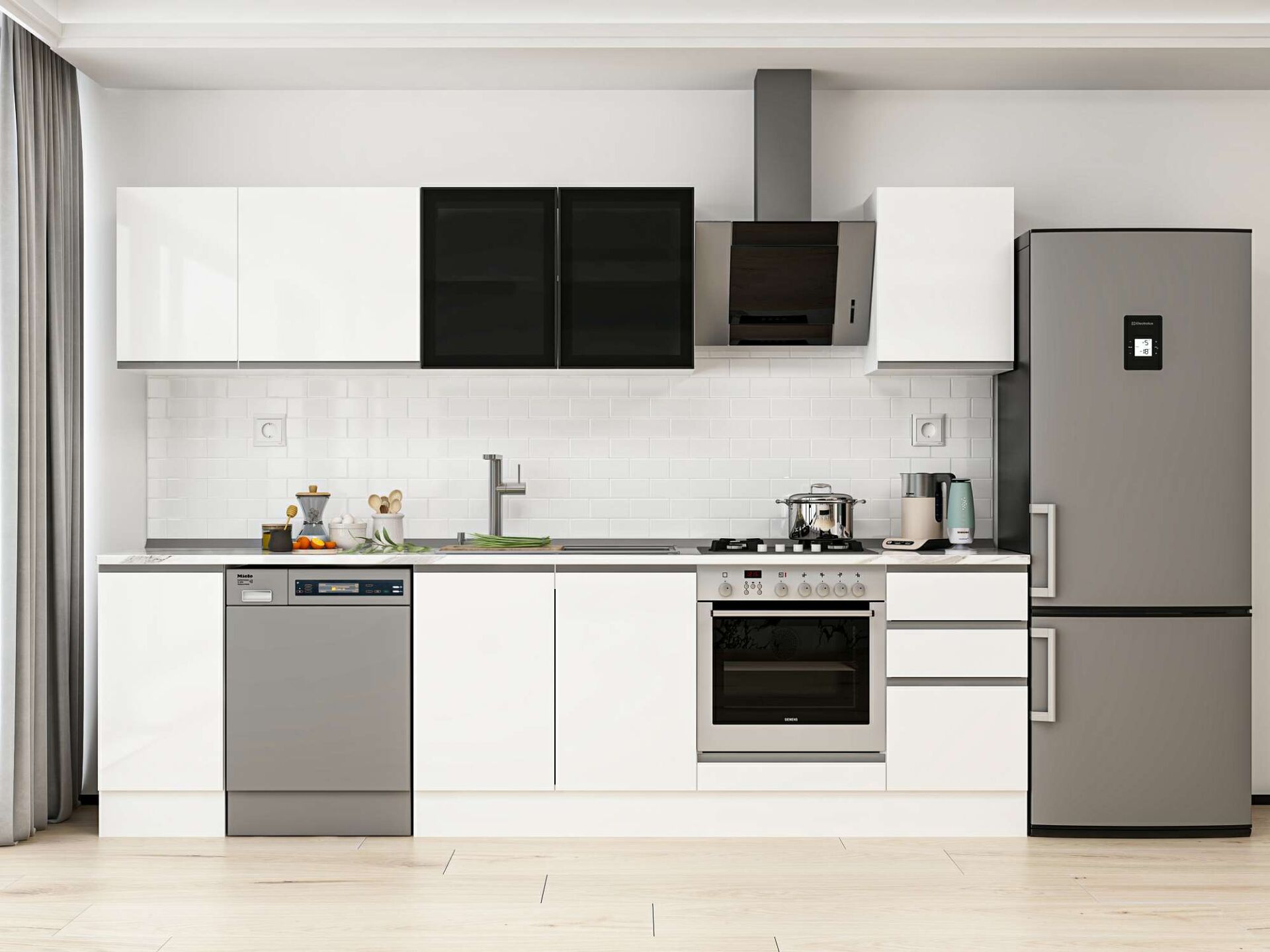 Alvinka 285X210 Cm High Gloss Mutfak Dolabı M-E80S40S45-3 High Gloss | Beyaz - Mdf