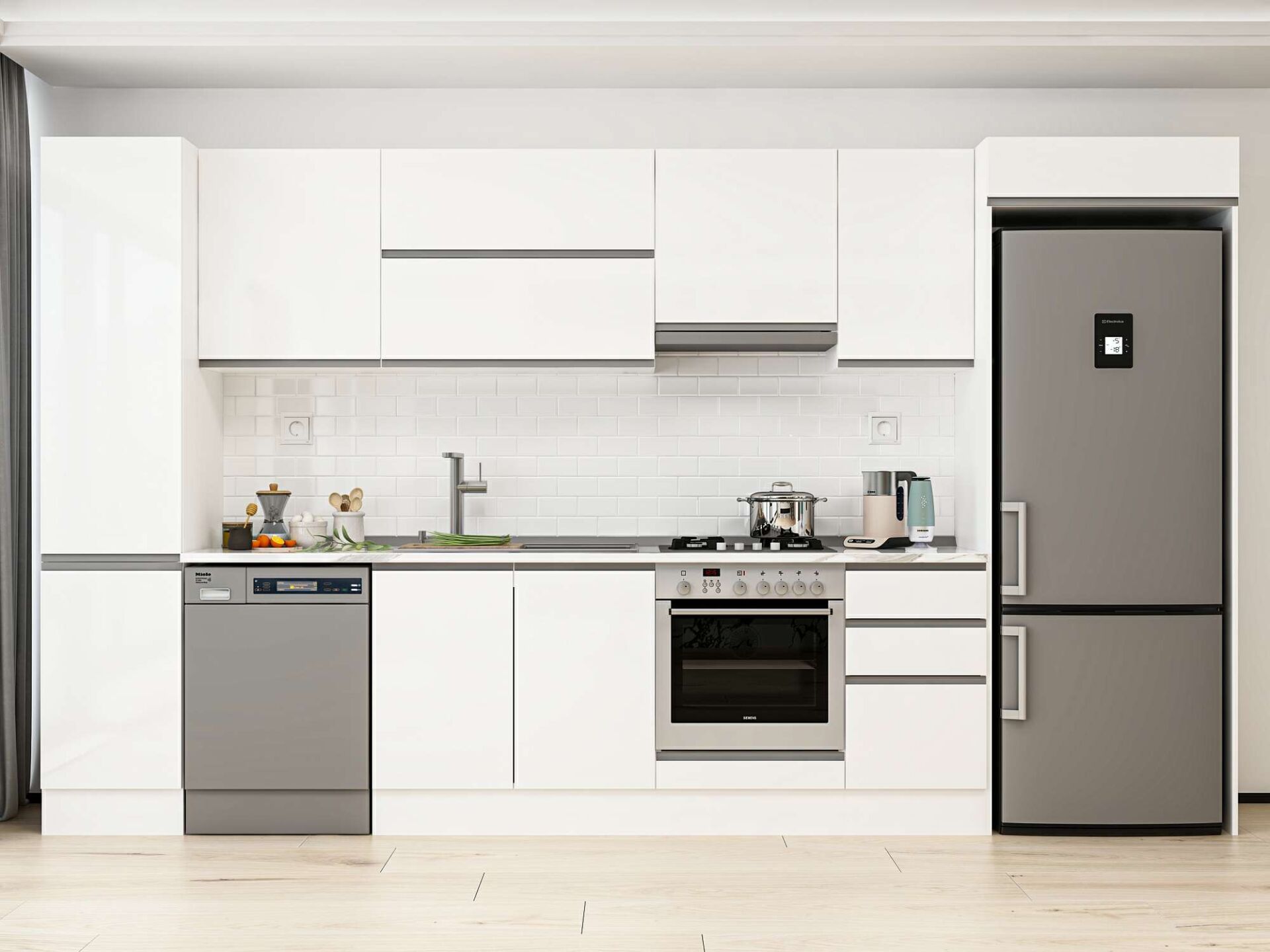 Alvinka 370X222 Cm High Gloss Mutfak Dolabı Mbb-E80B45S45-1 High Gloss | Beyaz - Mdf