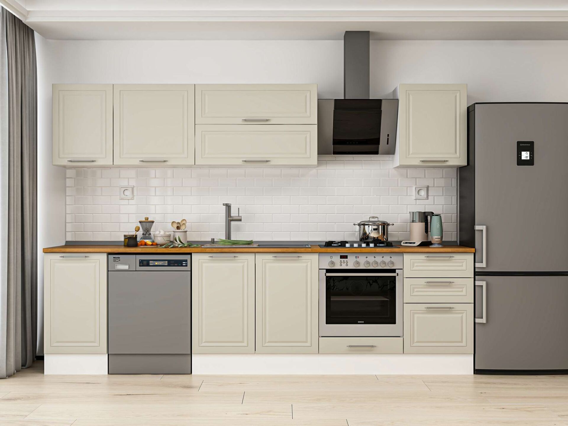 Alvinka 295X210 Cm Klasik Mebran Mutfak Dolabı Beyaz Beyaz M-E80S45S50-2 Mebran | Kumtaşı - Mdf